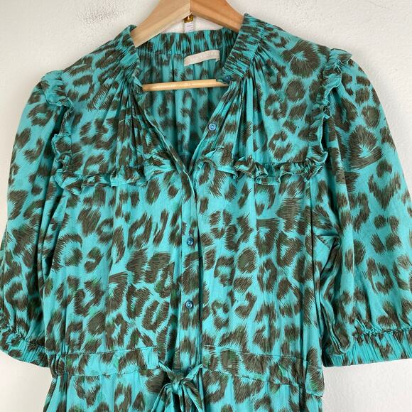 Lola Australia Pacific Midi Dress Size S Turq Green Short Sleeve Animal Cinched - Picture 5 of 14